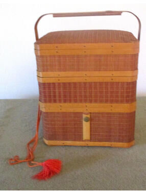Antique 1946 Occupied Japan Stacked Bamboo Lunch Picnic Basket